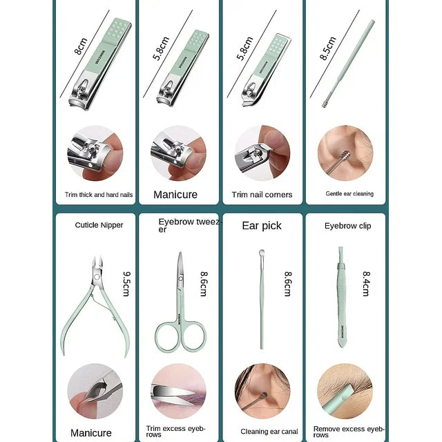 16 In 1 Nail Kit Manicure Cutters Nail Clipper Set Household Stainless Steel Ear Spoon Nail Clippers Pedicure Nail Scissors Tool Set (random Color)